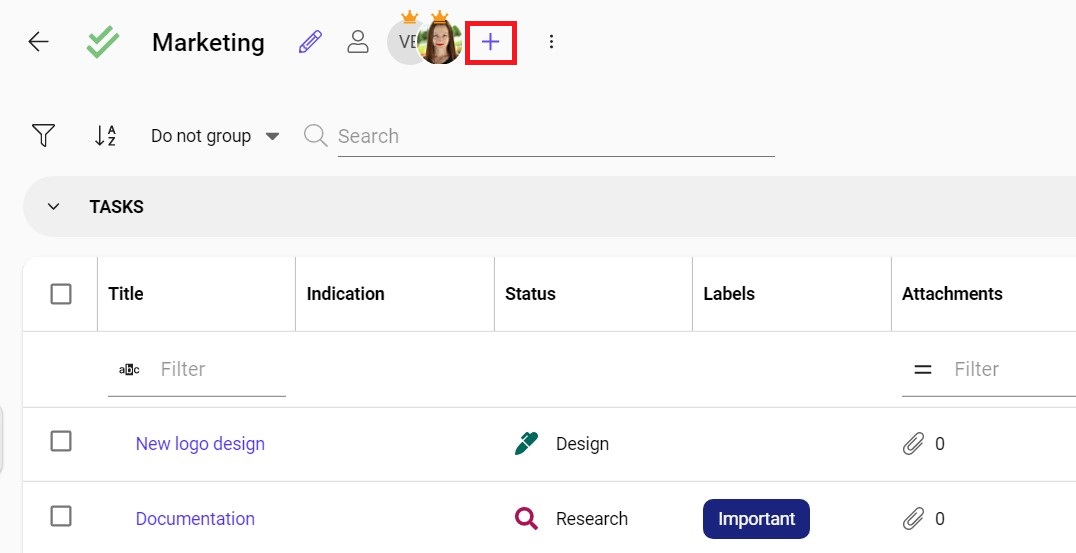 manage users by using plus icon next to the profile avatars